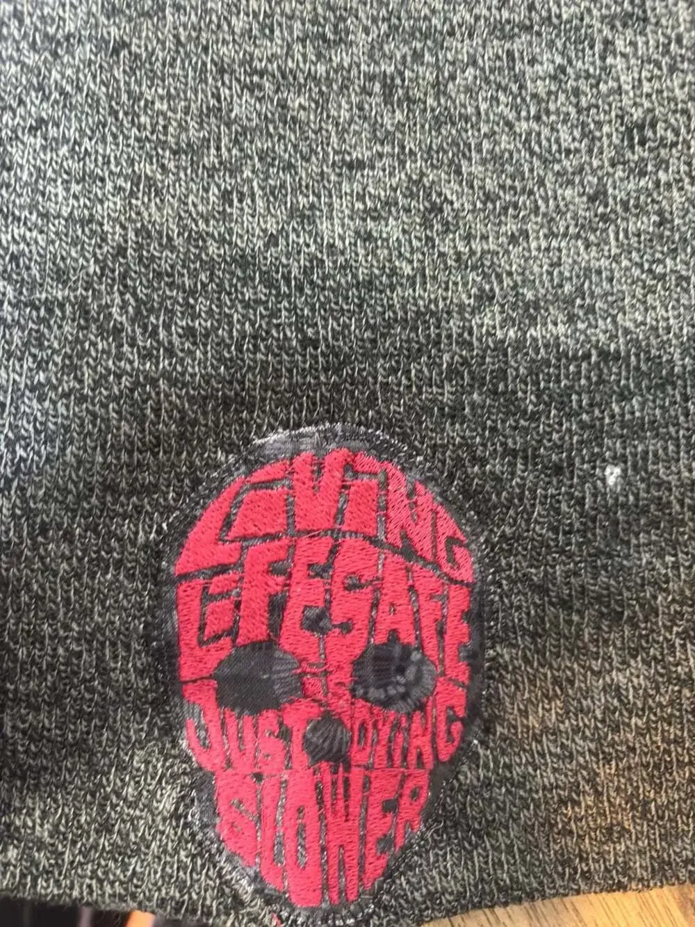 Bumpin Uglies embroidered with Living Life Safe Just Dying Slower Patch one of a